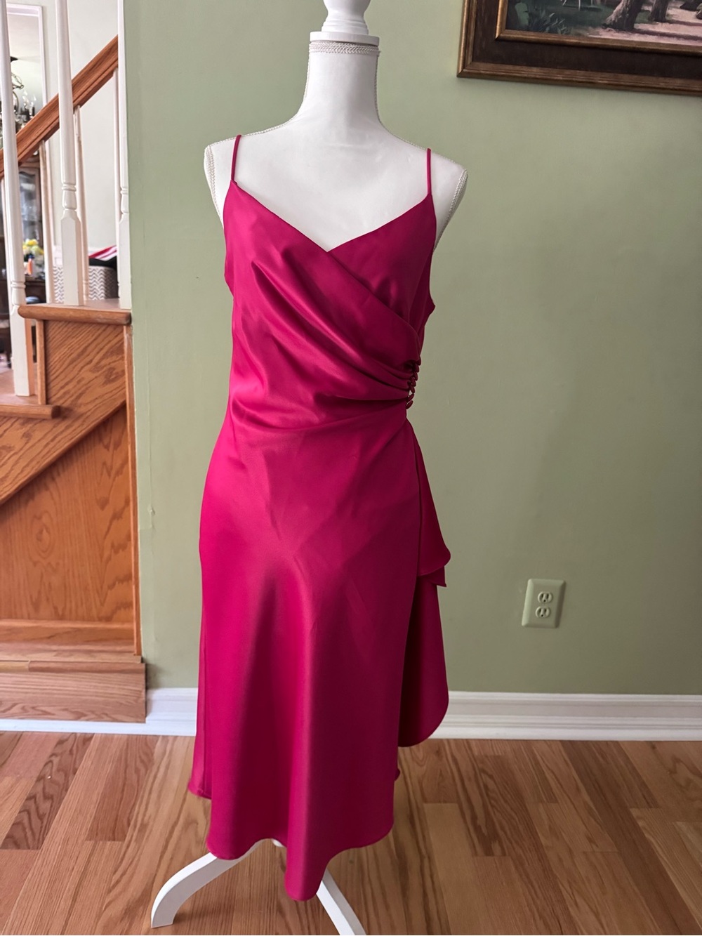 Parco Fuchsia Satin Midi Slip Dress with Side Drape